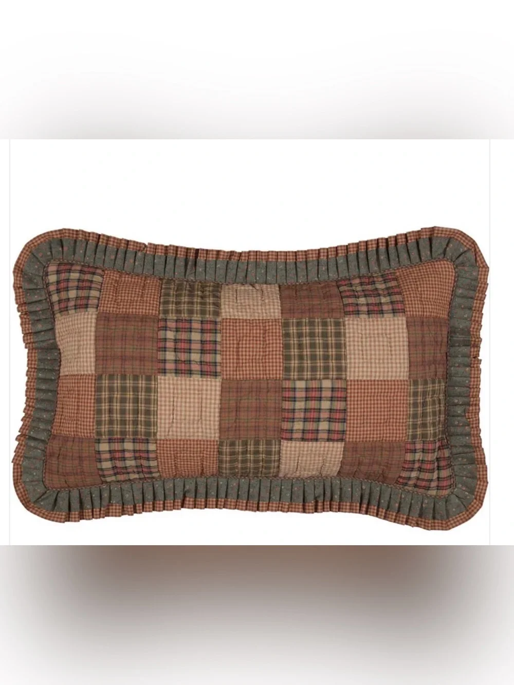 VHC Brands Crosswoods Patchwork Sham - Green & Rust Plaid